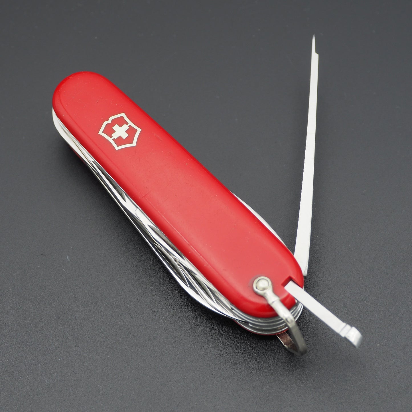 Victorinox Victoria old Huntsman with Bail long nail file at the back aluminum tweezers