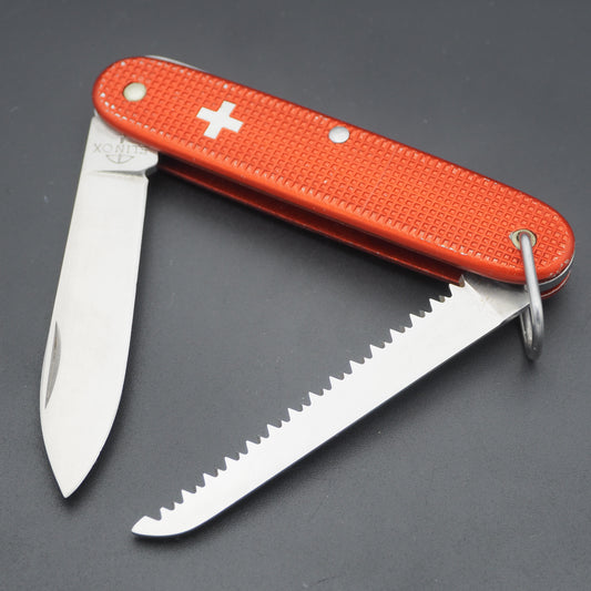 Victorinox ELINOX Woodsman with Bail OC Old Cross Red Swiss Army USED in good condition 7/10 w/o Box