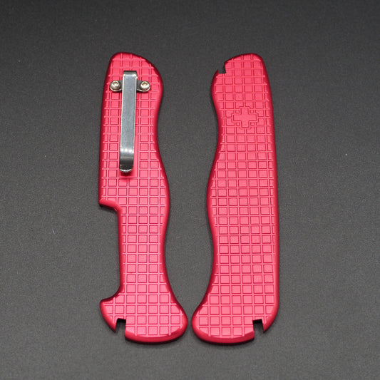 SwissBianco 111mm Swiss Army Knife Ribbed Red Alox Scales with Clip