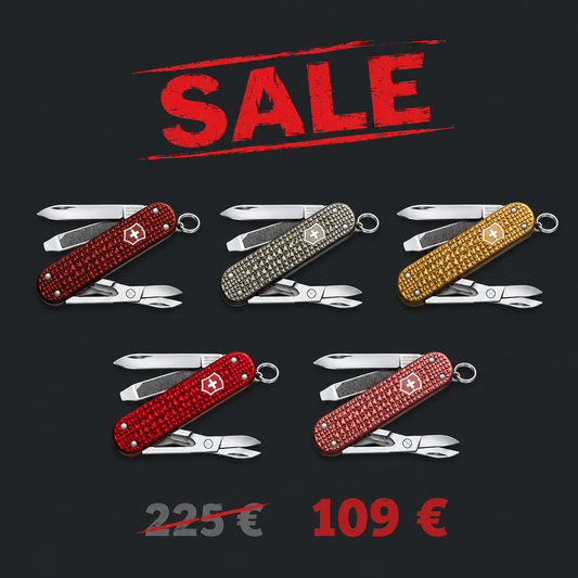 Victorinox Classic Precious Alox 58mm set of 5 pieces: Gold, Red, Silver, Brown, Pink (NEW) (slightly damaged boxes)